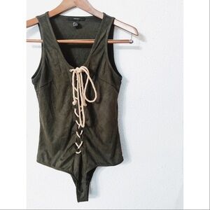 Forever 21 faux suede lace up bodysuit